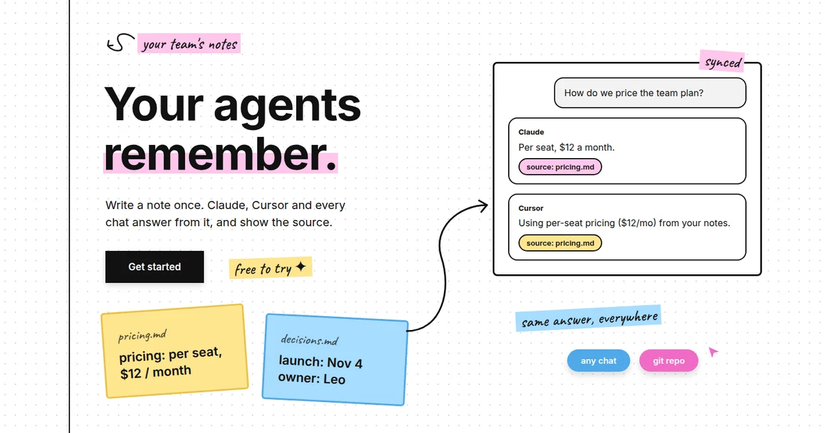 Agent Brain sharing the same sourced answer across Claude and Cursor.